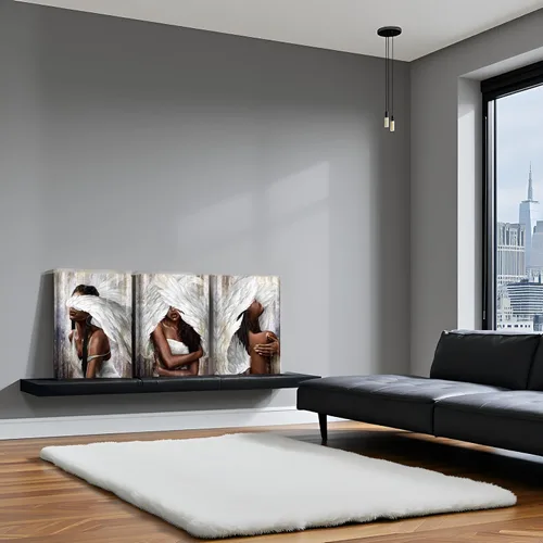 Vista 4 de sechars Lienzo artístico de pared de ángel, mujer negra con alas de ángel, impresiones de pintura moderna afroamericana, arte abstracto de niña