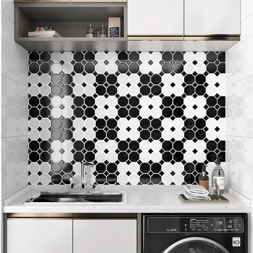 Vista 4 de Wallercity Azulejos de Mármol Negro/Blanco Despegar y Pegar Salpicadero 12''x12'' Cocina Piedra Impermeables Autoadhesivos Aspecto de Mármol