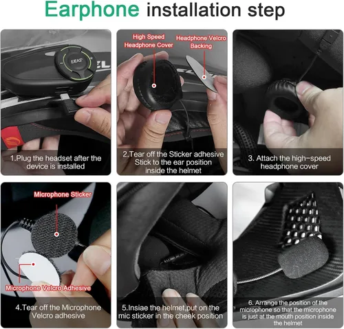 Vista 8 de SolaMr Q8 - Auriculares Bluetooth para casco de motocicleta, 230 horas en espera, sistemas de comunicación de malla para 6 conductores