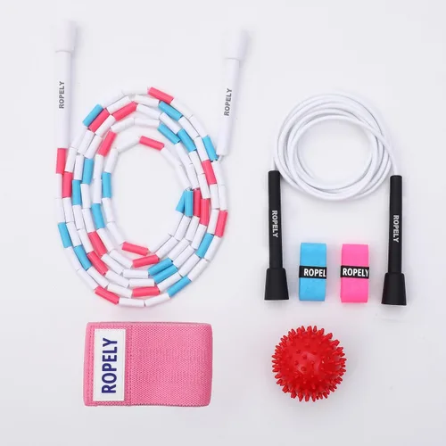 Vista 8 de Cuerda de saltar 6 en 1 para principiantes con cuerda segmentada sin enredos, cuerda de cuentas segmentada, cuerda de PVC, bola de masaje, banda