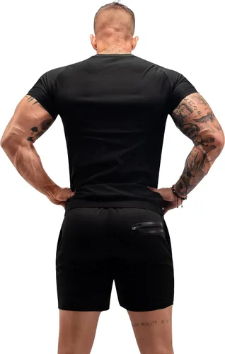 Vista 3 de FUXERT - Camisa de sauna para hombre, traje de sudor para gimnasio, ejercicio, camisa de compresión, ropa de entrenamiento moldeadora Negro/Dorado