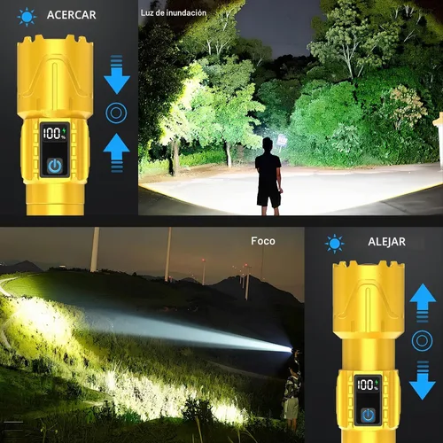 Vista 4 de Linternas recargables Banral de alto lúmen - súper brillante linterna táctica LED, potente linterna impermeable de mano USB C para camping Dorado
