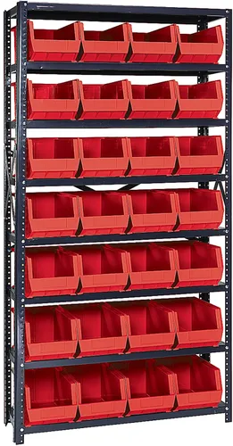 Vista 339 de Quantum QSBU-245BK Heavy Duty Shelving Unit with (7) Shelves and (24) QUS245 Black Bins for Garage Warehouse Storage Distribution 400 lb Load