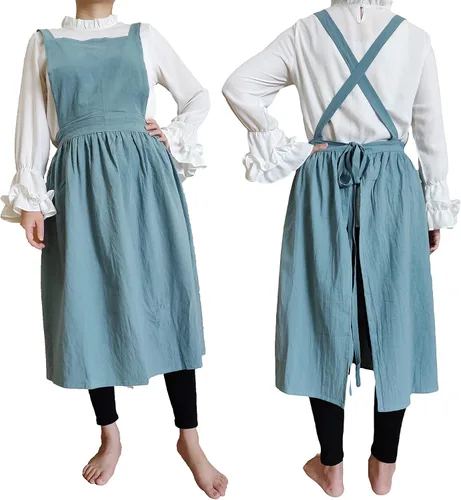 Vista 6 de Delantal vintage para mujer y niñas de jardinería con espalda cruzada y diseño de pinafore