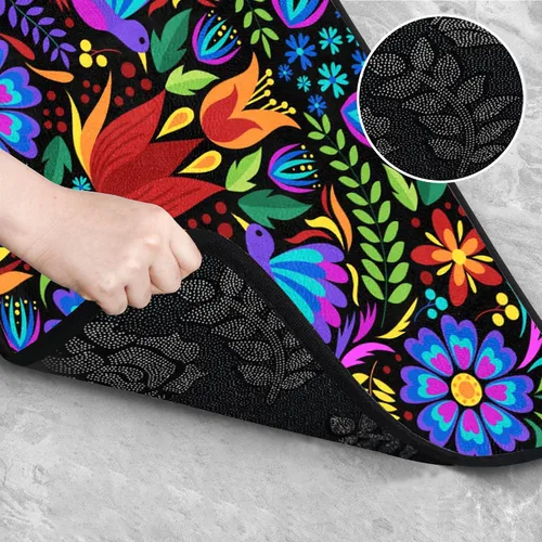 Vista 7 de Felpudo con diseño floral de pájaros mexicanos, resistente a la suciedad, lavable a máquina, tapete antideslizante para cocina, baño, lavandería, 24