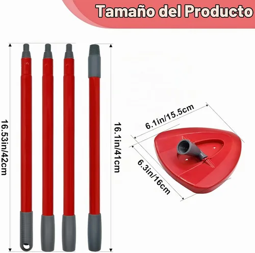 Vista 2 de Mango de fregona para Ocedar, base de cabeza de repuesto para mopa giratoria compatible con O Cedar, asas de trapeador giratorio de 4 secciones
