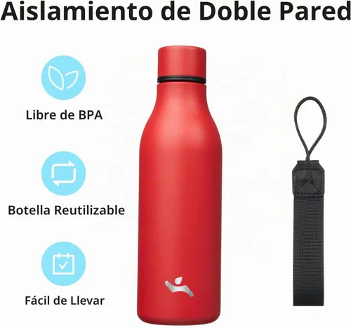 Vista 3 de Konokyo Botella de agua de metal de acero inoxidable aislada de 18 onzas Rojo