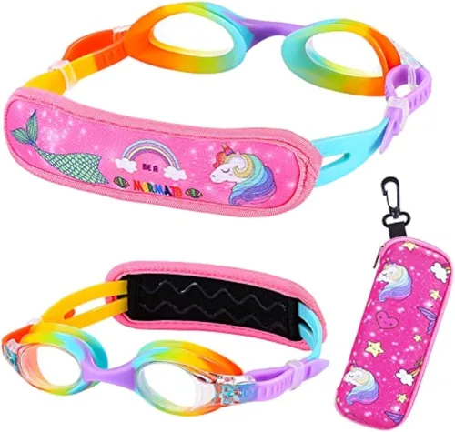 Vista 34 de Gafas de natación para niños de 2 a 6 años, gafas para niños sin jalar el cabello, gafas para niños con banda para la cabeza acolchada