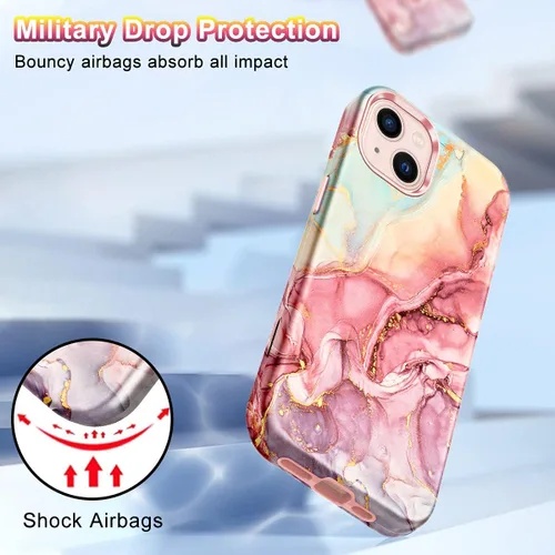 Vista 5 de CASEFIV Compatible con funda para iPhone 13, patrón de mármol 3 en 1, resistente a golpes y caídas, cuerpo completo, policarbonato duro y silicona