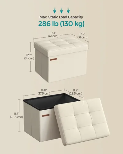 Vista 3 de SONGMICS Mazie Collection - Pequeña otomana plegable de almacenamiento, taburete reposapiés, 12.2 x 16.1 x 12.2 pulgadas, capacidad de carga de 286