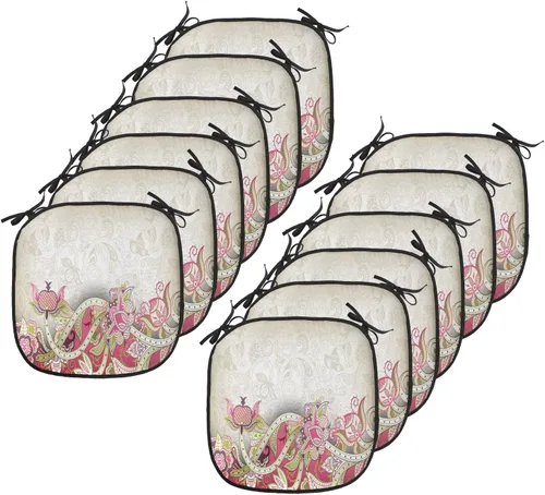 Vista 169 de Lunarable Floral Chair Cushion Pad, Flower Petal with Oriental Detail Culture Design, Seat Padding for Kitchen & Patio with Anti-Slip Backing