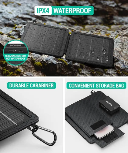 Vista 5 de BLAVOR Cargador solar portátil de 10 W (5 V/2 A máximo), pequeño panel solar plegable con salidas USB-C USB-A compatibles con tableta de teléfono