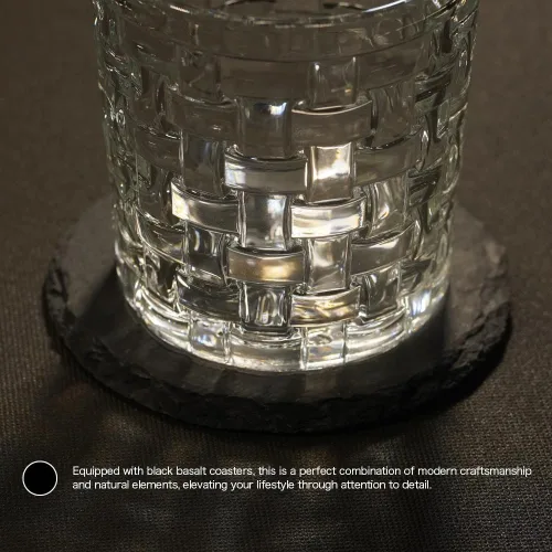 Vista 2 de Rafer Vaso de whisky irregular (con posavasos de piedra negra) /9.8 onzas (aproximadamente 9.8 fl oz)/bebidas de cóctel escocés/ron/whisky