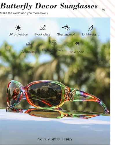 Vista 3 de LVIOE - Lentes de sol polarizadas para mujer, decoración de mariposa a la moda, para conducir y pescar - 99.99% de protección UV