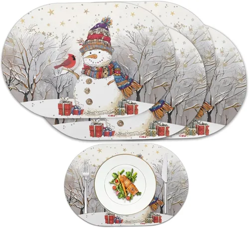 Vista 20 de Blue Flower Dining Table Mats Set of 2 Hummingbird Heat Resistant Placemats Washable and Wipeable Non Slip Place Mat, Waterproof Modern Dining Table