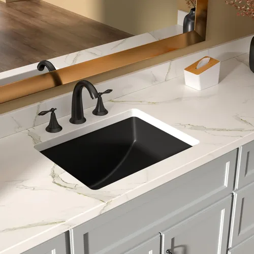 Vista 28 de Lordear Fregadero de baño de 18 x 12 pulgadas para empotrar bajo encimera, fregaderos de tocador rectangulares de cerámica de porcelana blanca pura