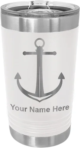 Vista 20 de LaserGram Vaso de pinta aislado al vacío de 16 onzas, ancla de barco, grabado personalizado incluido (negro)