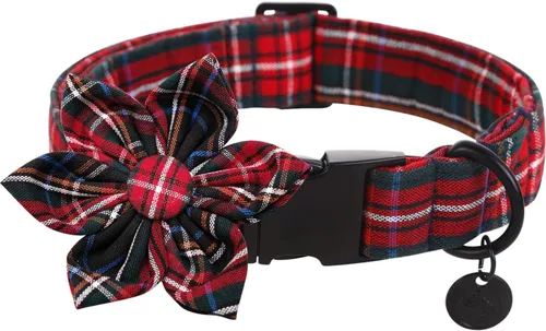 Vista 5 de DOGWONG Collar de otoño para perro con lazo, collar de moño para perro de Acción de Gracias, collar ajustable de algodón de otoño con hoja de arce