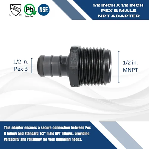 Vista 5 de XFITTING Adaptador NPT macho Pex B de 1/2 pulgada x 1/2 pulgada, aleación de polietileno, 5 piezas