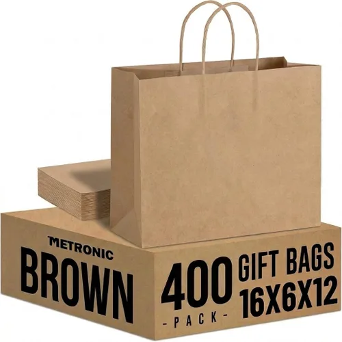 Vista 11 de METRONIC Gift Bags with Handles,16x6x12 Recyclable Brown Paper Bags 50Pcs Marrón