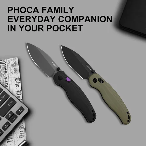Vista 2 de Kizer Phoca BD - Cuchillo de bolsillo, 2.95 pulgadas, hoja plegable D2 Black G10 Handle, Gray PVD Coating & Stonewashed Finish, Thumb Stud Opener