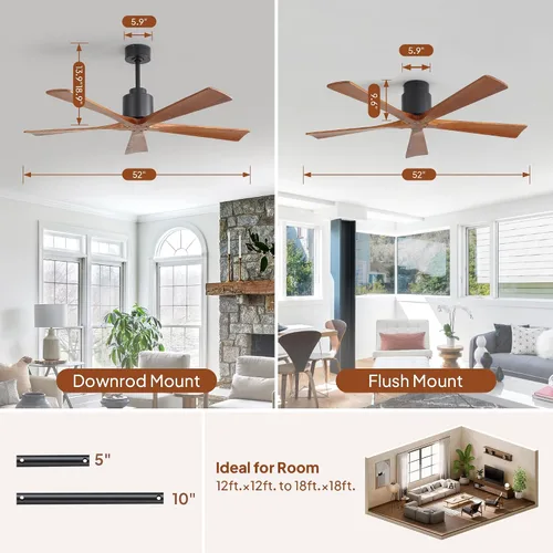 Vista 3 de Sofucor Ventiladores de techo de 52 pulgadas, sin luz, ventilador de techo para exteriores con control remoto, motor CC reversible de 5 cuchillas