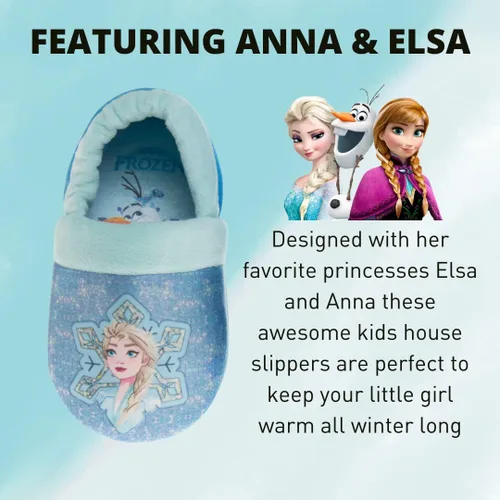 Vista 2 de Disney Frozen Elsa and Anna - Pantuflas de felpa para niñas, antideslizantes, cómodas, esponjosas, ligeras, cálidas, suaves, para interiores y niñas