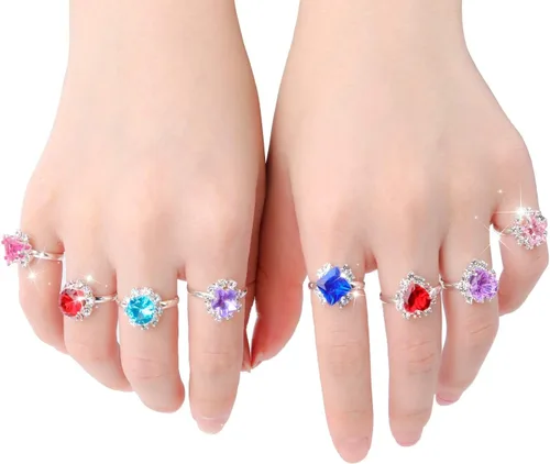 Vista 4 de Hifot Anillos ajustables de cristal para niñas, anillos de dedo de joyería de princesa con caja en forma de corazón, anillos de simulación