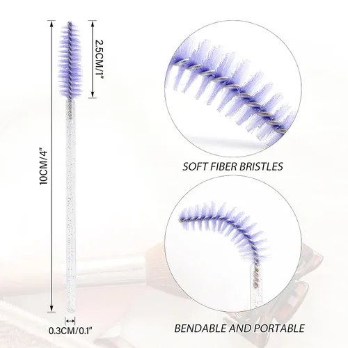 Vista 2 de G2PLUS 300 unidades de brochas desechables para rímel, kit de maquillaje con cepillo de pestañas de cristal, varillas ajustables para extensiones