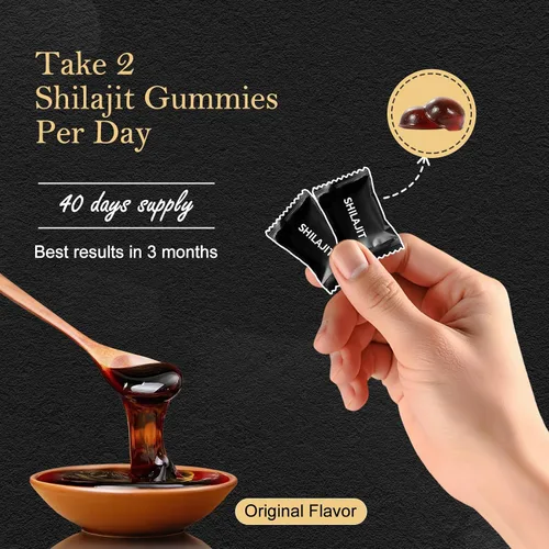 Vista 8 de Gomitas Shilajit para hombres y mujeres, gomitas naturales de Shilajit del Himalaya ricas en Ashwagandha, Gokshura con más de 85 minerales, sin OMG