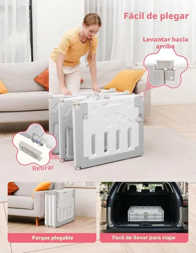 Vista 3 de Corralito para bebés Dripex, corral plegable de 10 paneles para bebés y niños pequeños, área de juego portátil ajustable, centro de actividades