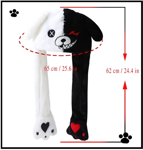 Vista 4 de Sombrero de oso blanco y negro con orejas móviles, gorro de salto presionando las patas que harán que las orejas se muevan, divertido regalo