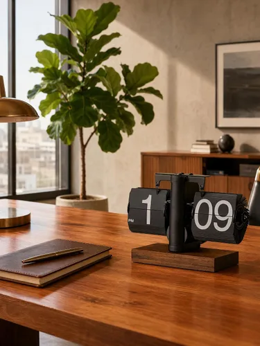 Vista 6 de Reloj de escritorio abatible, reloj digital retro de mesa abatible, decoración moderna de mediados de siglo, funciona con pilas, funciona