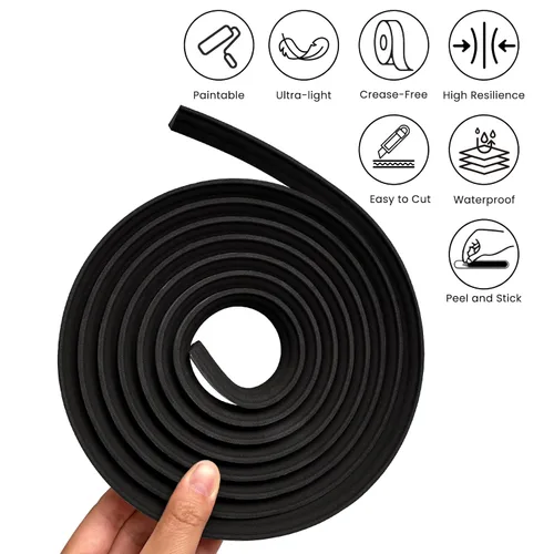 Vista 4 de Moldura flexible para despegar y pegar, tiras de moldeo de panel de pared autoadhesivas, ribete decorativo de EVA negro para zócalo, espejo