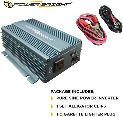Vista 5 de PowerBright Inversor de corriente de onda sinusoidal pura de 300 W, inversor de automóvil CC de 24 V a 120 V CA con salida de CA de 120 voltios