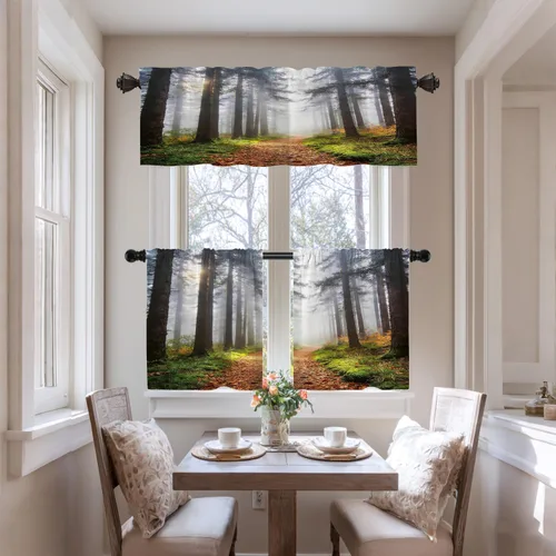 Vista 6 de Cortinas opacas de poliéster multicapa marrón con diseño de bosque natural, 2 unidades, 26 x 24 pulgadas
