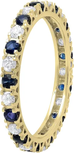 Vista 7 de Dazzlingrock Collection 2.3mm Each Alternate Round Blue Sapphire & White Diamond Eternity Wedding Anniversary Ring Band for Her in Gold