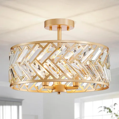 Vista 12 de AGV LIGHTING CL003F - Lámpara de techo de cristal K9, moderna lámpara de techo semiempotrada, perfecta para sala de estar, dormitorio, comedor, D13