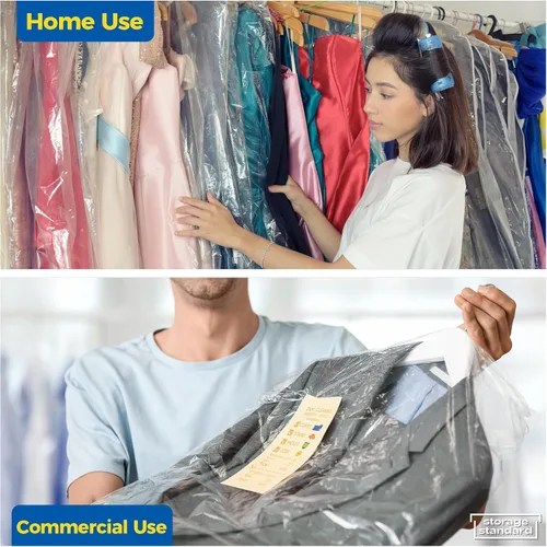 Vista 9 de 60 paquetes de bolsas para limpieza en seco para ropa de 40 pulgadas de largo - Bolsas transparentes de plástico para colgar ropa, cubierta