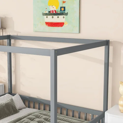 Vista 6 de Bellemave Marco de cama con dosel completo, cama Montessori, plataforma con dosel para niños, gris sin listones