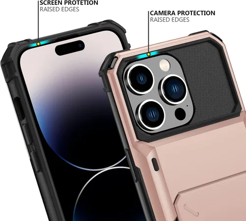 Vista 177 de Nvollnoe - Funda para iPhone 14 con tarjetero [tienda de 5 tarjetas] Negro - Almacenamiento más grande