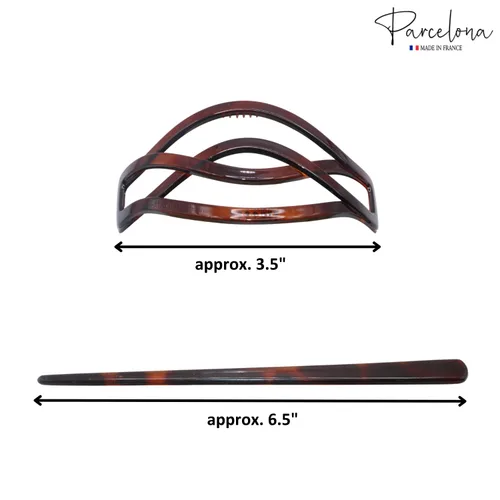 Vista 6 de Parcelona French Twist Tortoise Shell Brown Chignon Cola de caballo titular de pelo deslizante Pin Thru Hair Barrette con palo para mujeres y niñas
