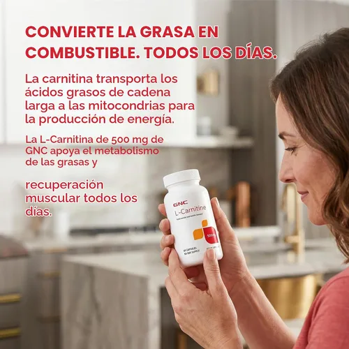 Vista 7 de GNC Suplemento de L-carnitina de 500 mg, 60 cápsulas, suministro para 60
