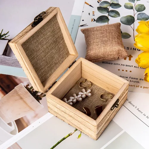 Vista 6 de Eiyye Caja de madera rústica para manualidades, joyas y relojes, caja de regalo con tapas