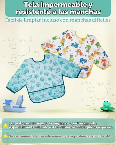 Vista 3 de Lictin 3 Pack Baby Bibs for Boy or Girl, Cute Long Sleeve Bib, Waterproof Bibs for Toddlers Multicolor-1
