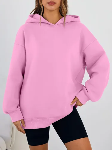 Vista 2 de Trendy Queen Sudaderas con capucha de gran tamaño para mujer, cómodas sudaderas de otoño a la moda 2025, trajes casuales de forro polar con bolsillos
