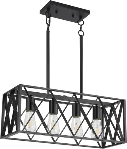 Vista 9 de KEESFU Iluminación de isla de cocina de granja, accesorios de iluminación colgante de 3 luces, altura ajustable, luz industrial para comedor de sala