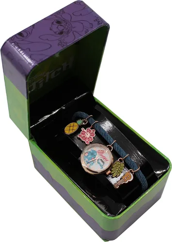 Vista 4 de Accutime Lili and Stitch LAS8009AZ - Reloj de cuarzo para niña DoradoAzul LAS8009AZ