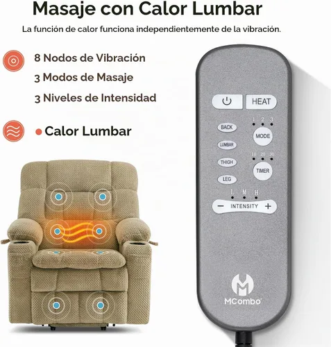 Vista 5 de MCombo 7893 - Sillón reclinable pequeño de doble motor para ancianos Beige
