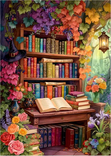 Vista 10 de Rompecabezas de Libro en Flor de Jigsaw 1000 Piezas, Rompecabezas de Páginas de Flores Silvestres de PICKFORU, Rompecabezas Floral de Plantas Libros